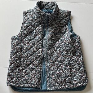 Lands' End Quilted Floral Vest - Blue, White, Burgundy